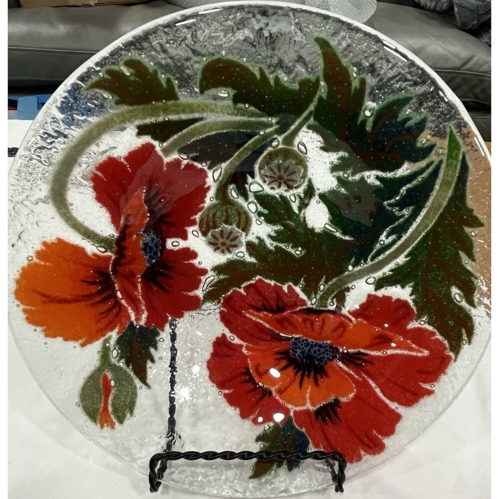 Peggy Karr Vintage Glass Bowl with Multicolor Floral Design